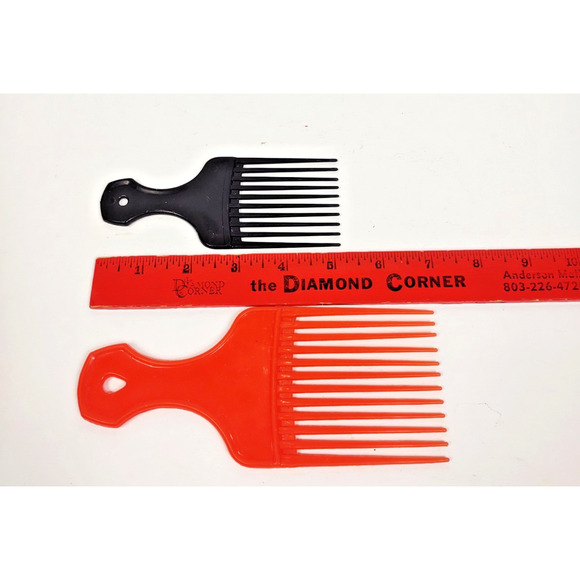 Vintage Hair Picks Lift Comb Plastic Made In USA Red Black 2 Pack 7 in - Picture 3 of 4